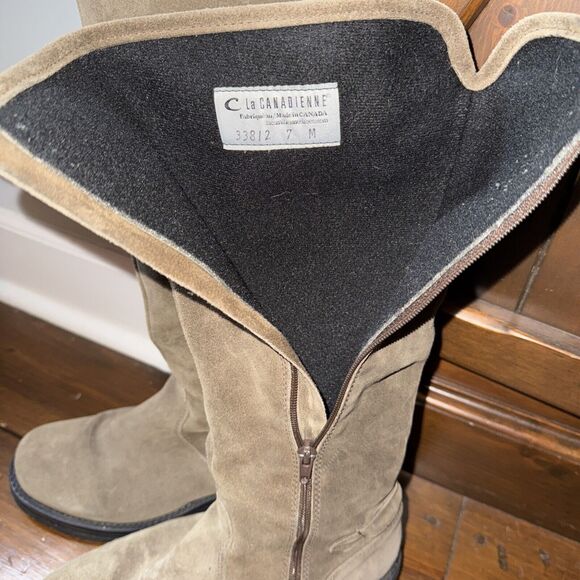 $600 LA CANDIENNE GOLDEY SUEDE BOOT TAN BROWN BUCKLES KNEE 7 - Picture 5 of 7